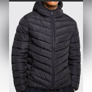Boohoo MAN~NWT~Warm & Timeless Black Quilted Zip Through Jacket w/Hood~Size XXL